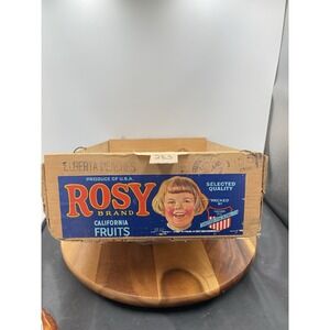 Vintage Rosy Fruit Crate Rare Still Has The Paper Covering Bottom Wood Slates‎